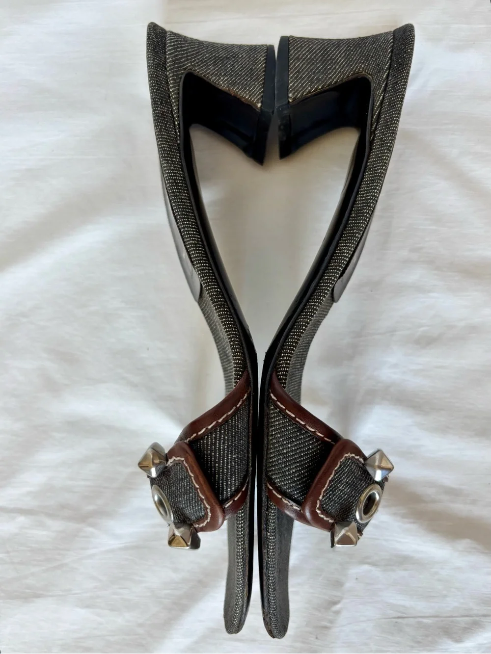PRADA VINTAGE Silver Buckle Dark Blue Denim Leather Slide Sandals IT Size 38 1/2